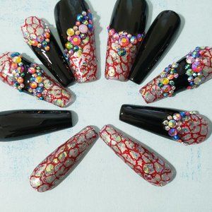 Long Coffin Press on Nails "Bloody Ice"